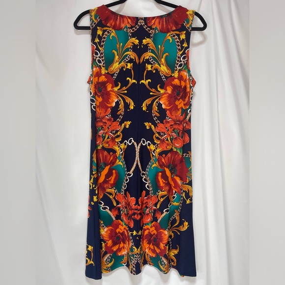 MSK Navy orange red Teal chain and floral print sleeveless dress women’s size M - Picture 15 of 16